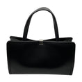 Load image into Gallery viewer, Max Mara Black Leather Double Top Handle Tote Handbag with Silver Hardware
