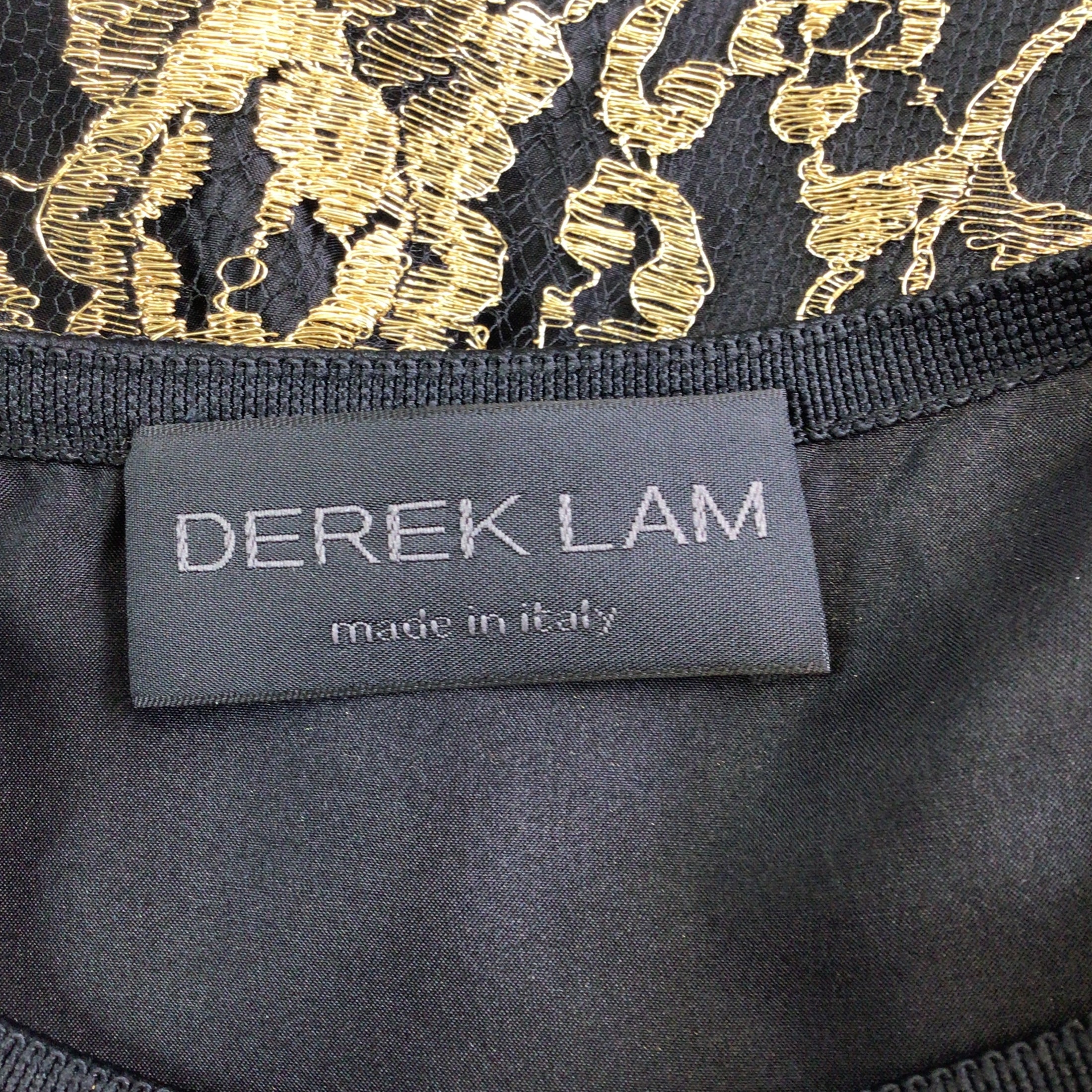 Derek Lam Black / Gold Metallic Floral Lace Sleeveless Midi Dress