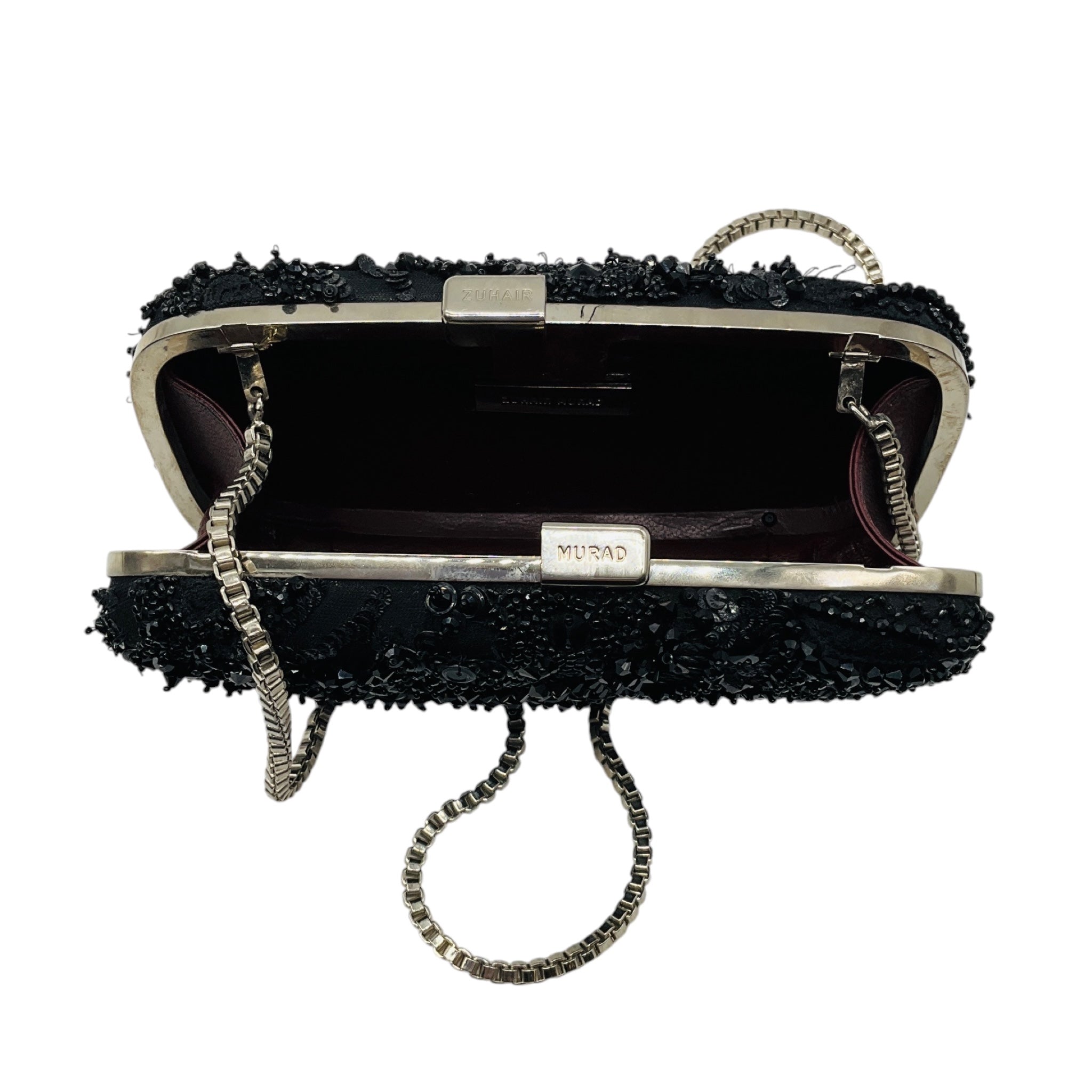 Zuhair Murad Black Sequin and Bead Embellished Evening Clutch with Box Chain Strap