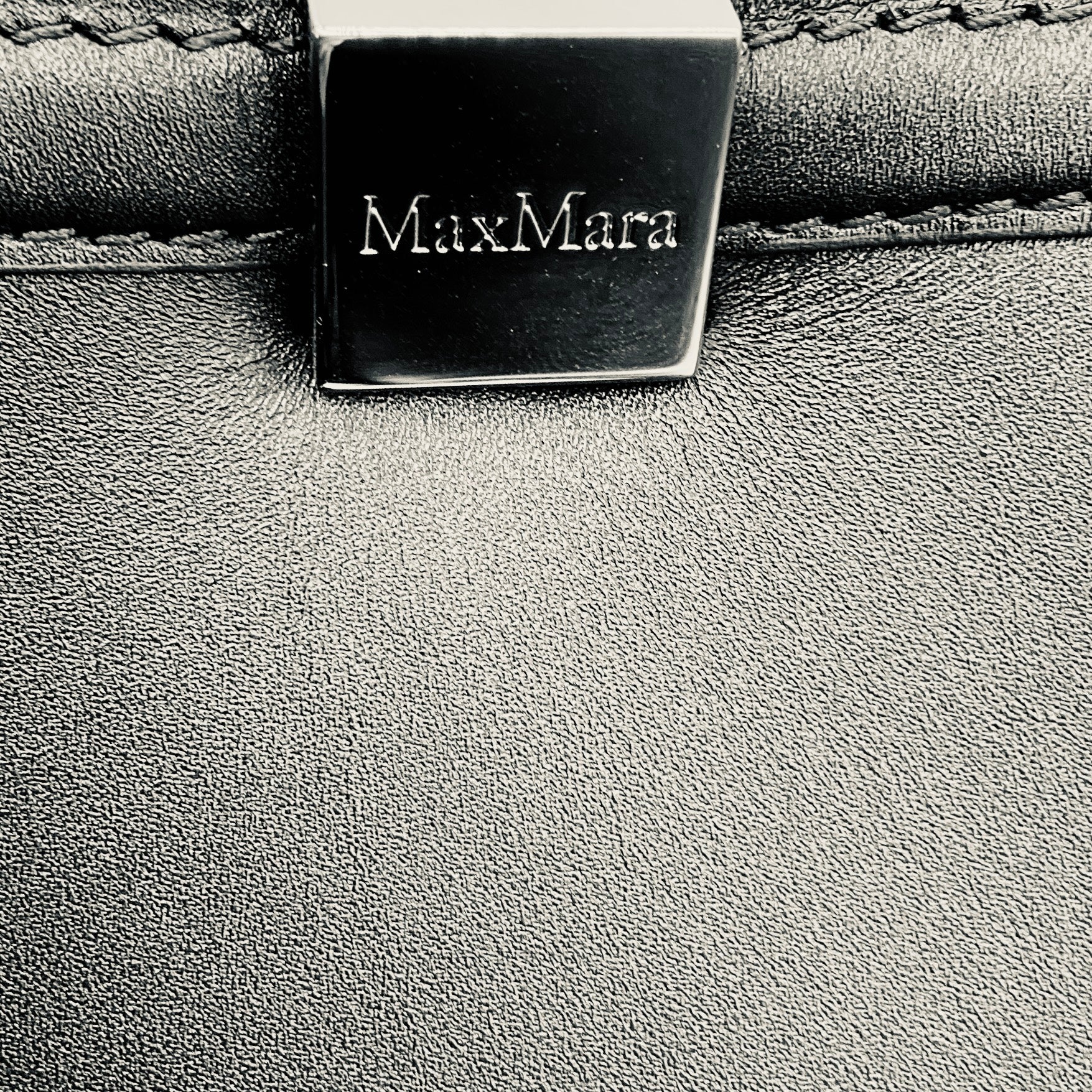 Max Mara Black Leather Double Top Handle Tote Handbag with Silver Hardware