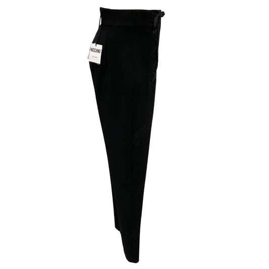 Moschino Couture Black Lace Up Detail Crepe Pants