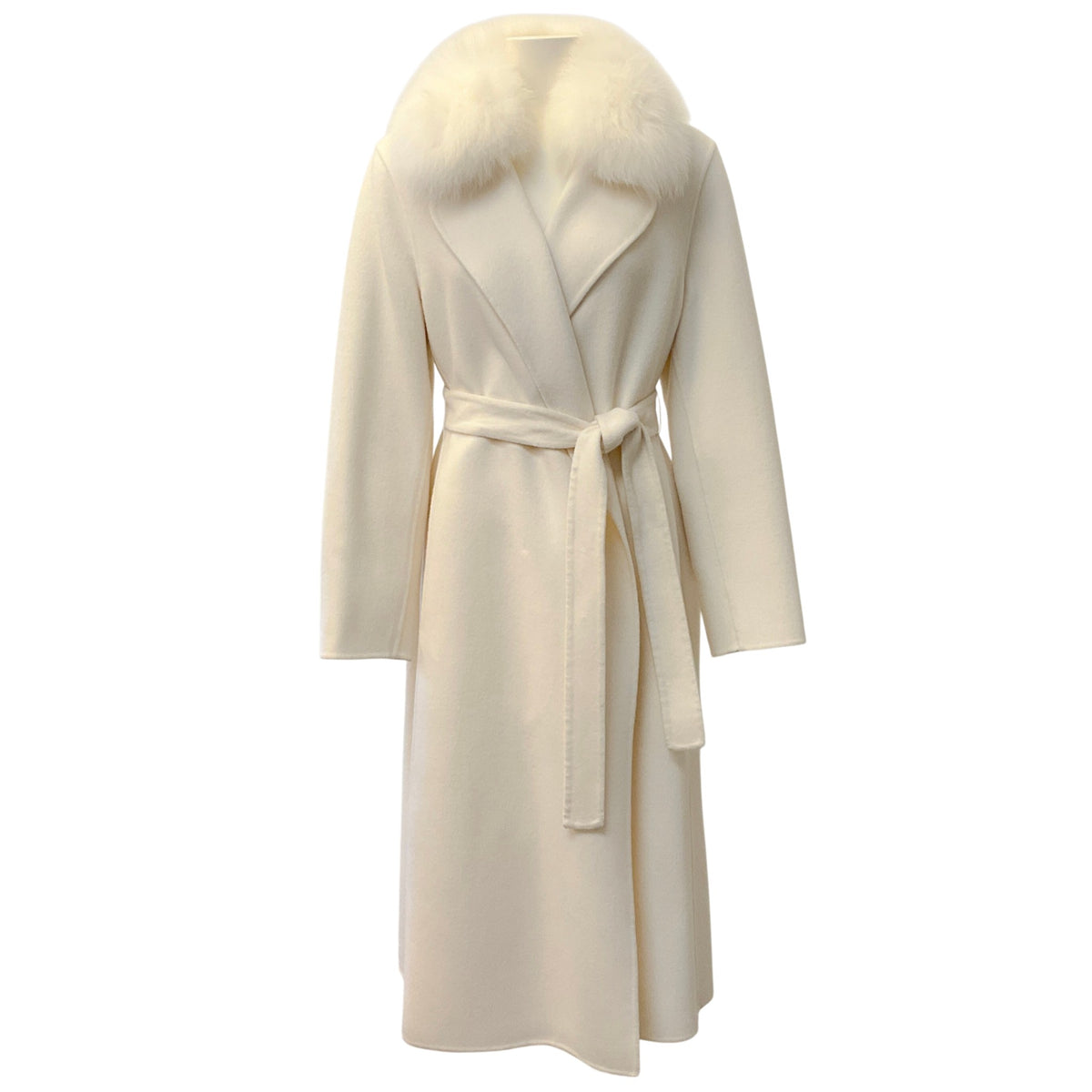 Diomi Ivory Wool / Cashmere Coat with Fur Collar
