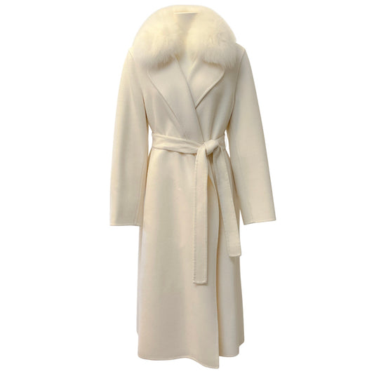Diomi Ivory Wool / Cashmere Coat with Fur Collar
