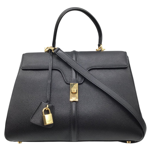 Celine Black Grained Leather Medium 16 Top Handle Handbag