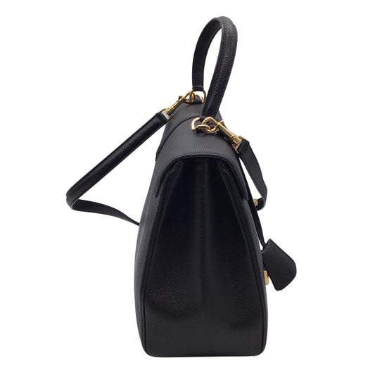 Celine Black Grained Leather Medium 16 Top Handle Handbag