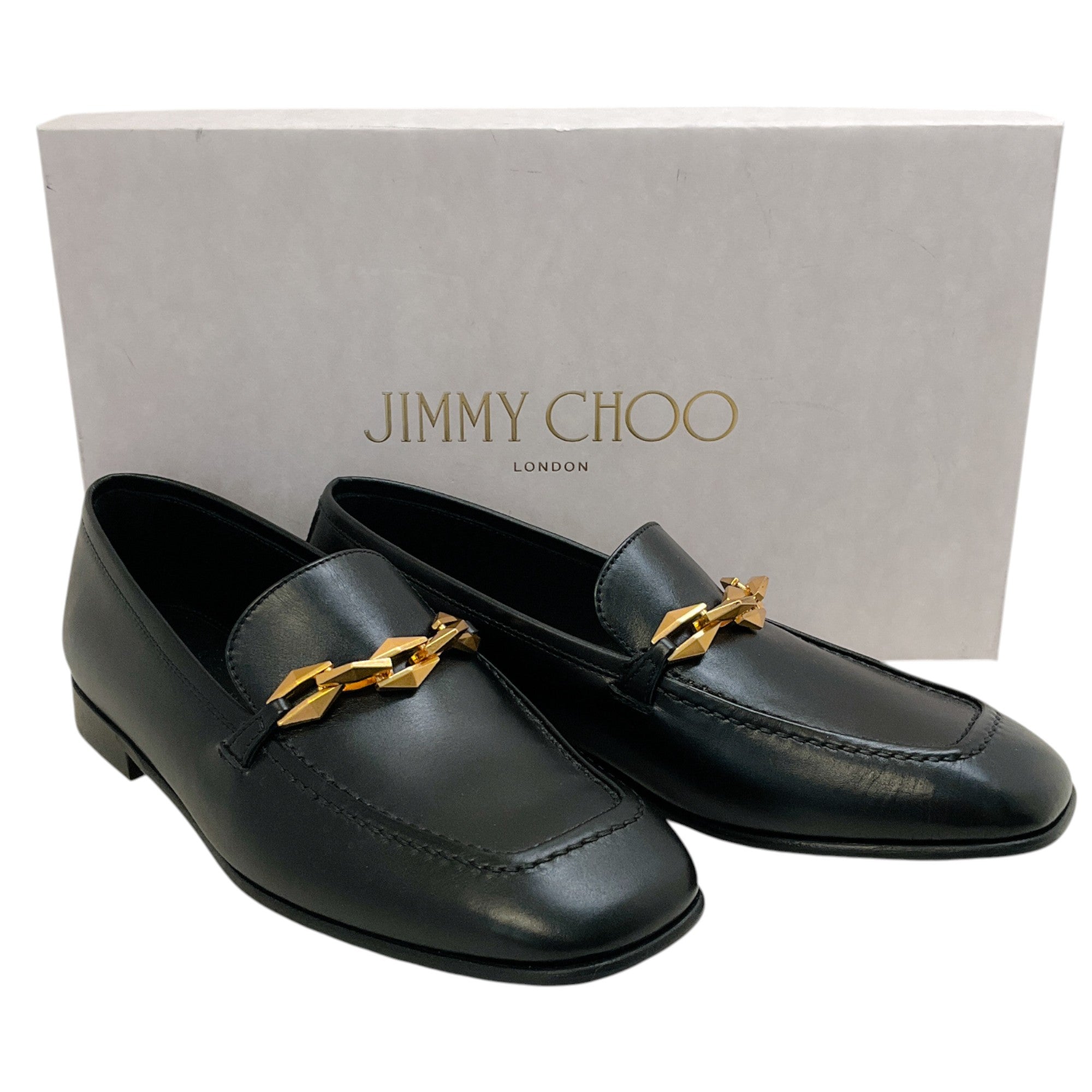 Jimmy Choo Black Leather Diamond Tilda Loafers
