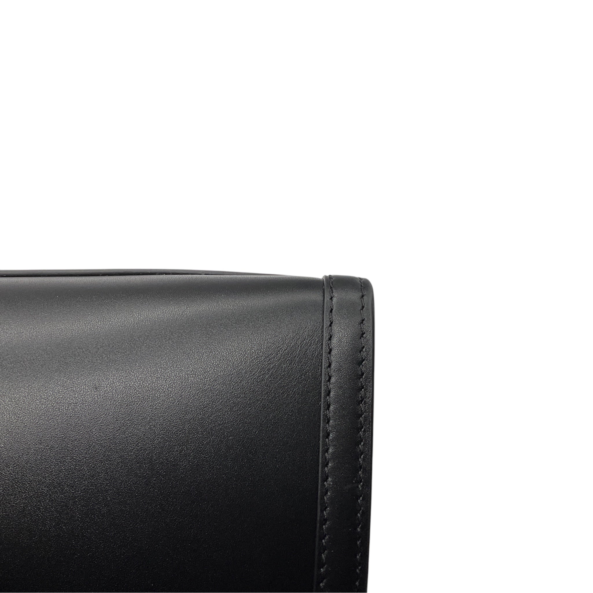 Max Mara Black Leather Double Top Handle Tote Handbag with Silver Hardware