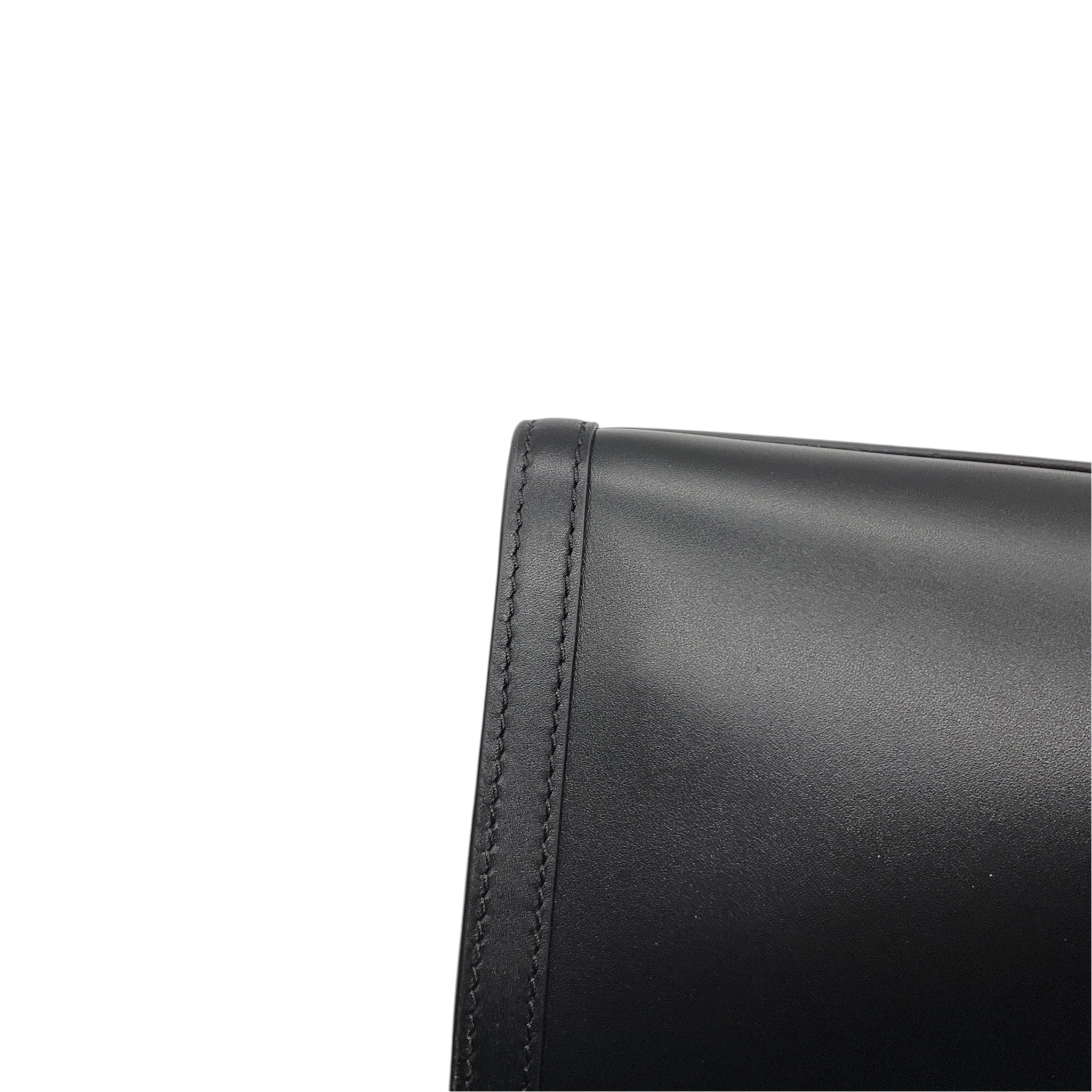 Max Mara Black Leather Double Top Handle Tote Handbag with Silver Hardware