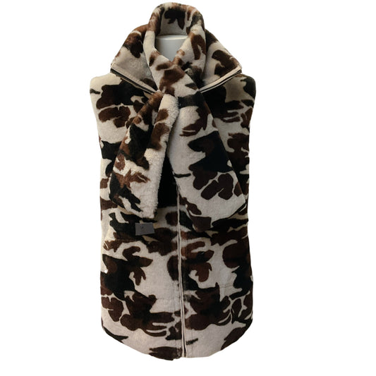 Suprema Brown / Taupe Shearling Reversible Vest with Detached Scarf
