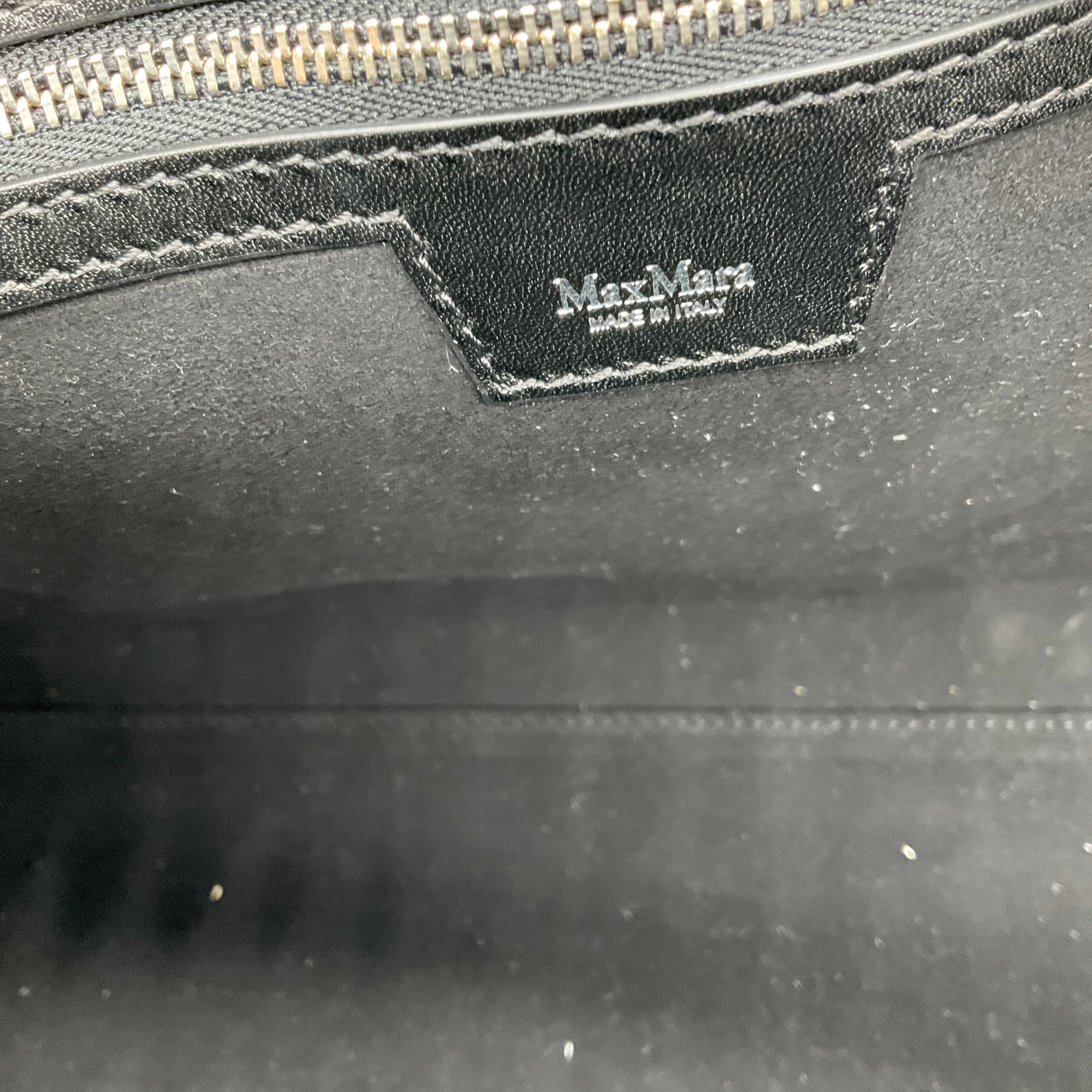 Max Mara Black Leather Double Top Handle Tote Handbag with Silver Hardware