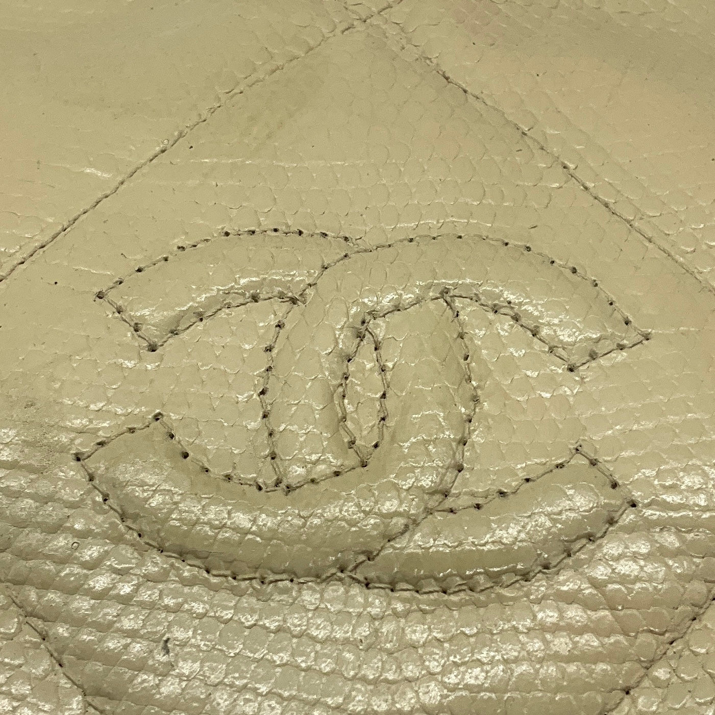 Chanel Vintage Beige CC Logo Quilted Embossed Leather Crossbody Bag with Chain Strap and Tassel Detail