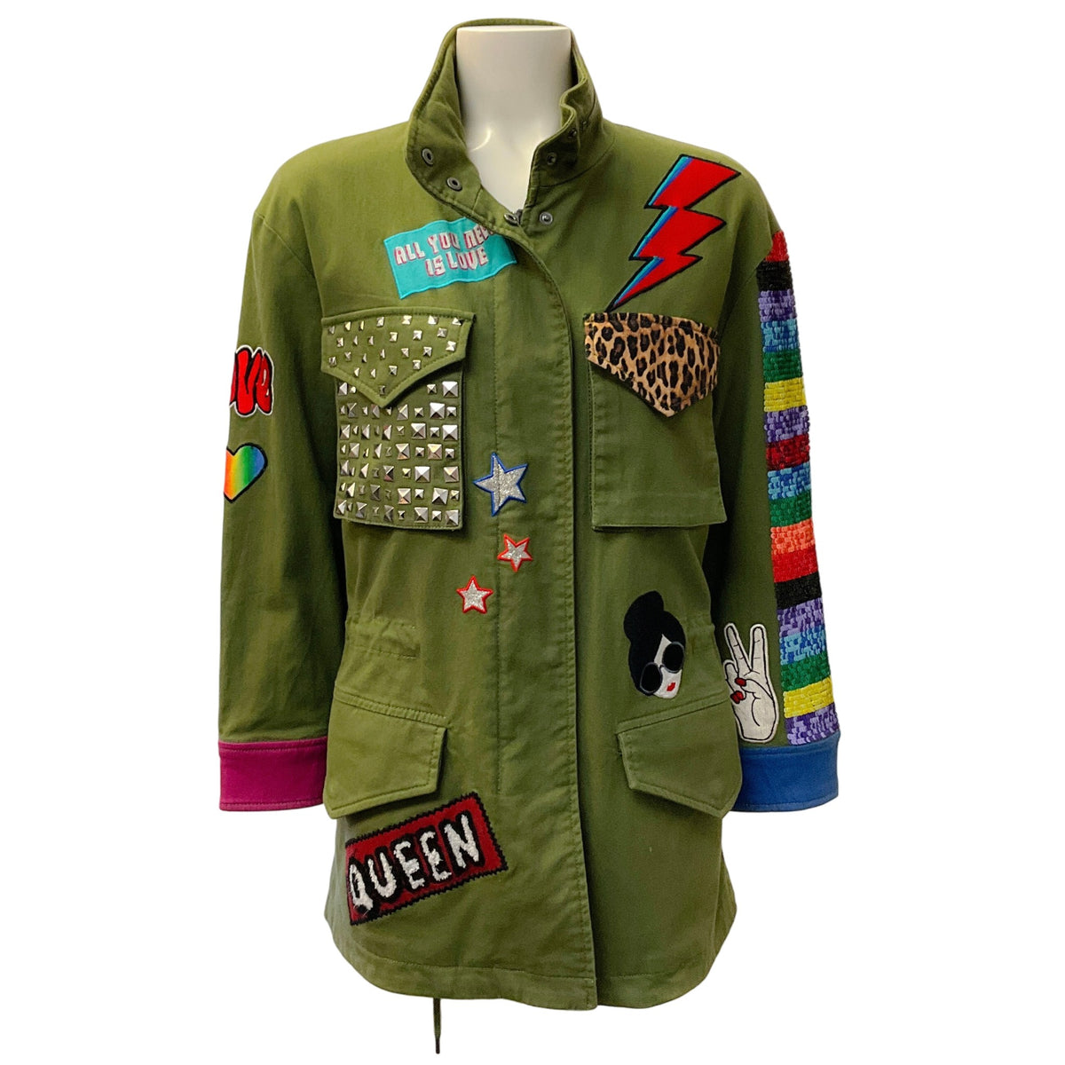 Alice + Olivia Army Green Russo Patchwork Military Coat
