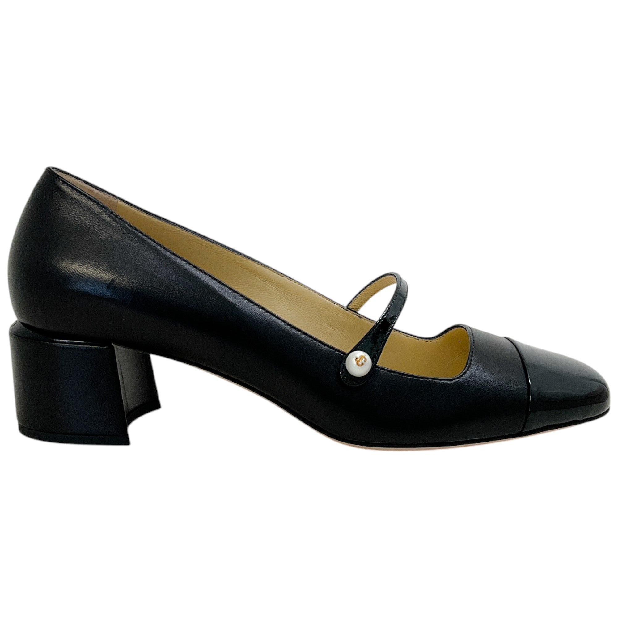Jimmy Choo Black Leather / Patent Elisa 45 Mary Jane Pumps