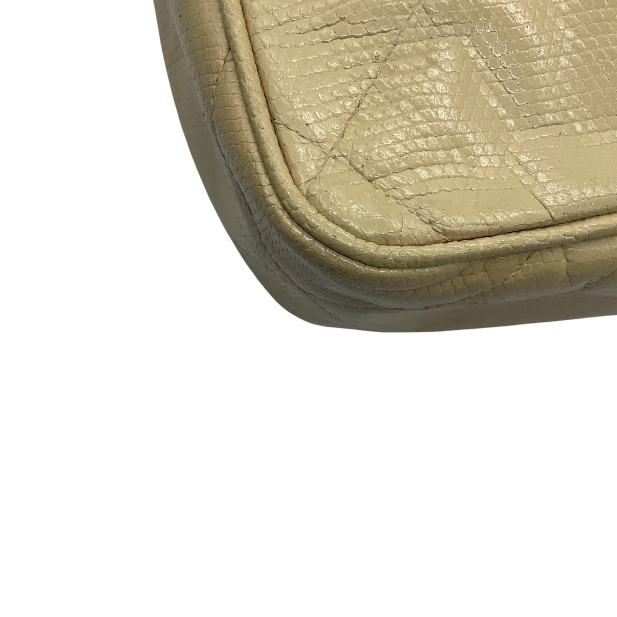 Chanel Vintage Beige CC Logo Quilted Embossed Leather Crossbody Bag with Chain Strap and Tassel Detail