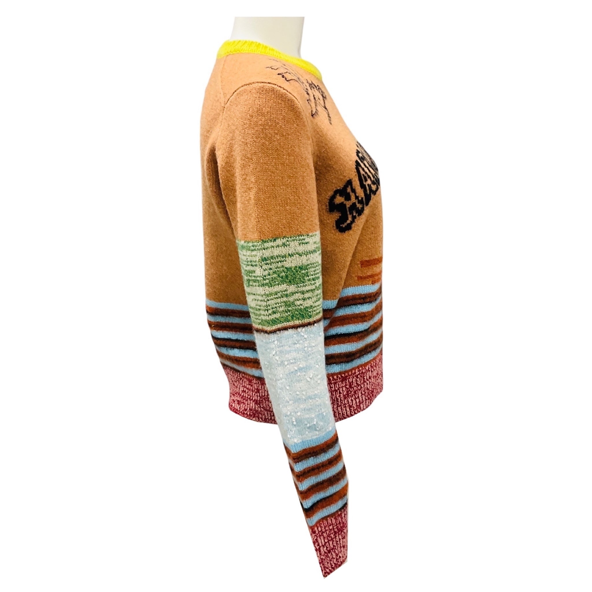 Marc Jacobs Camel Multi Engineered Stripe Camel Combo Tattoo Crewneck Sweater