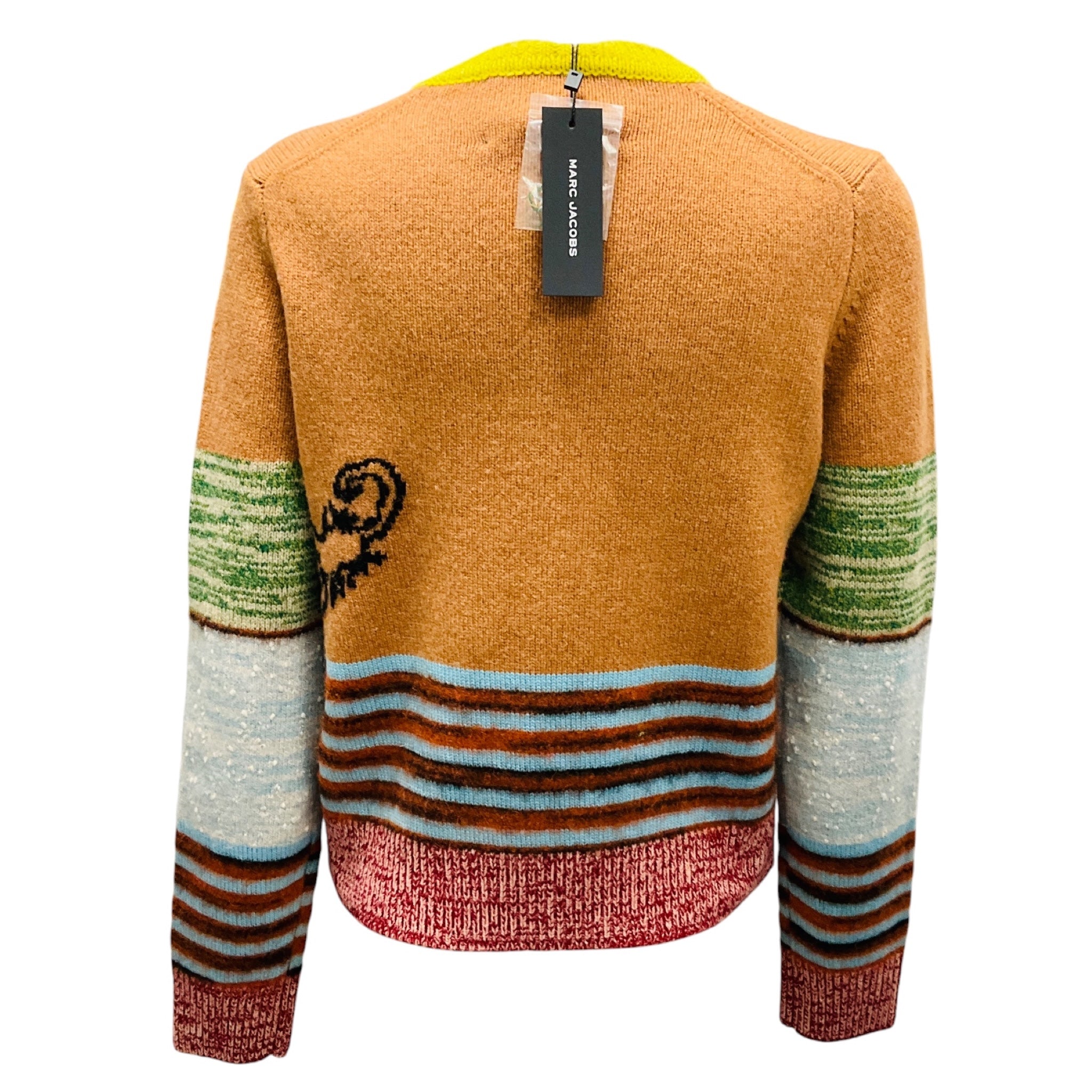 Marc Jacobs Camel Multi Engineered Stripe Camel Combo Tattoo Crewneck Sweater