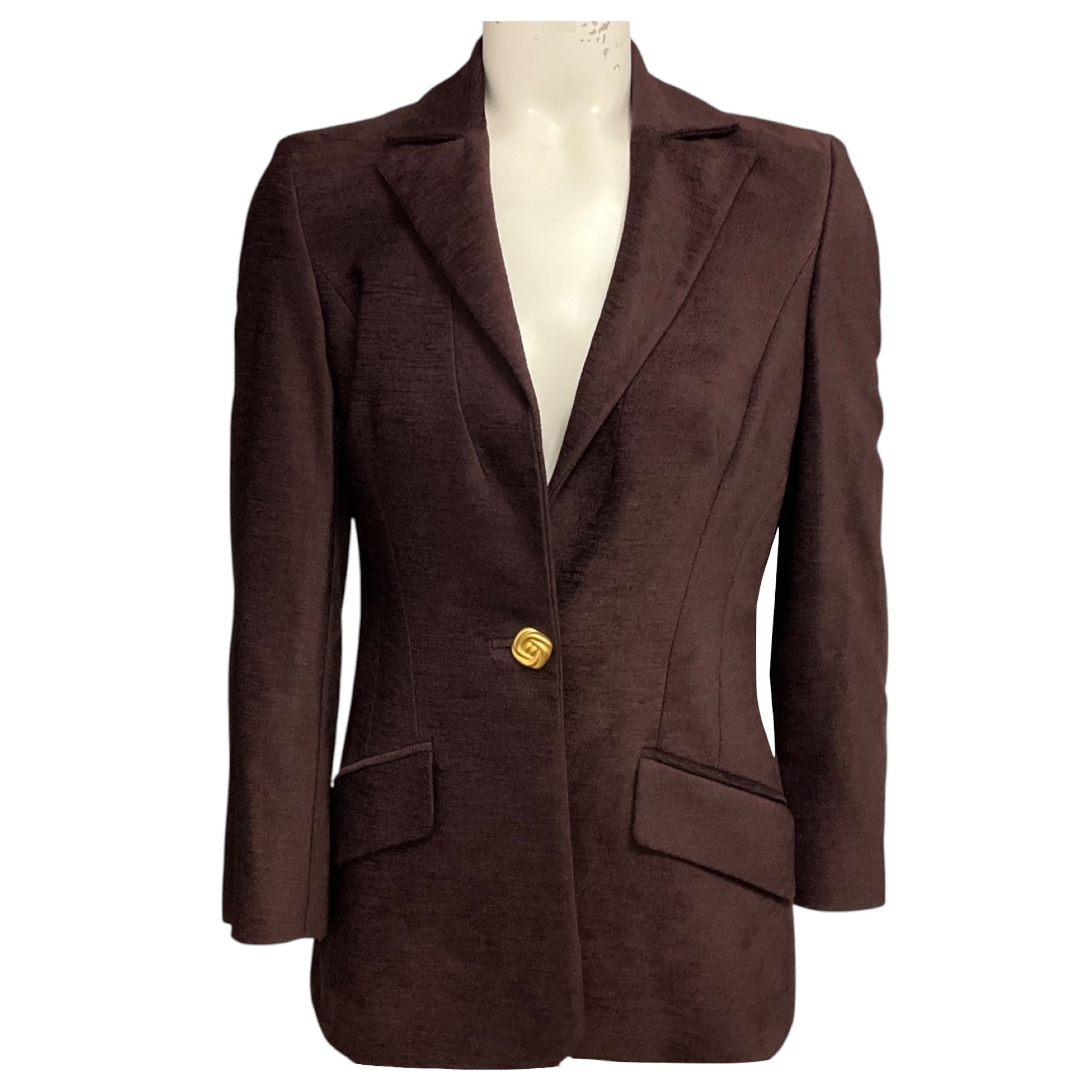 Valentino Roma Brown Chenille Blazer with Brushed Gold Buttons