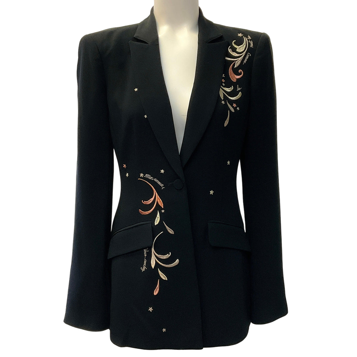 Cinq à Sept Black Estelle Paisley Love Letter Embroidered Crepe Blazer
