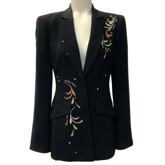 Cinq à Sept Black Estelle Paisley Love Letter Embroidered Crepe Blazer

