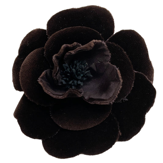 Chanel Brown Velvet Camellia Brooch