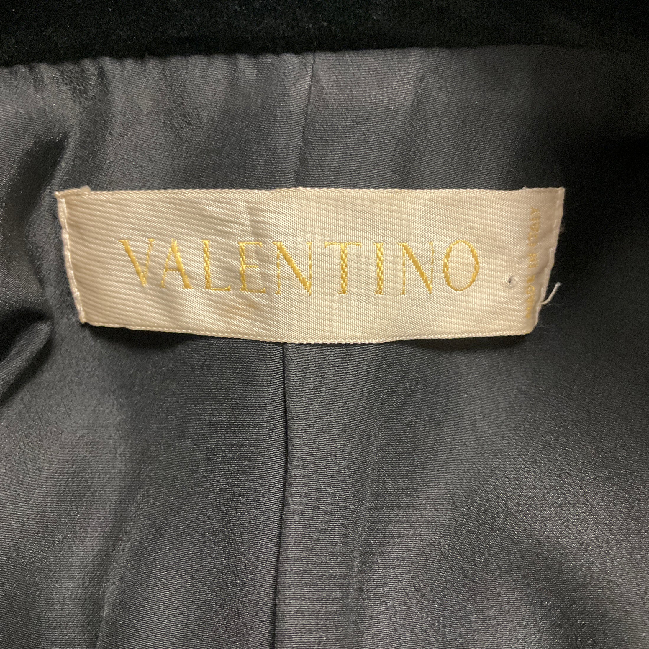 Valentino Vintage Black Velvet Trimmed Wool Jacket and Skirt Suit Set