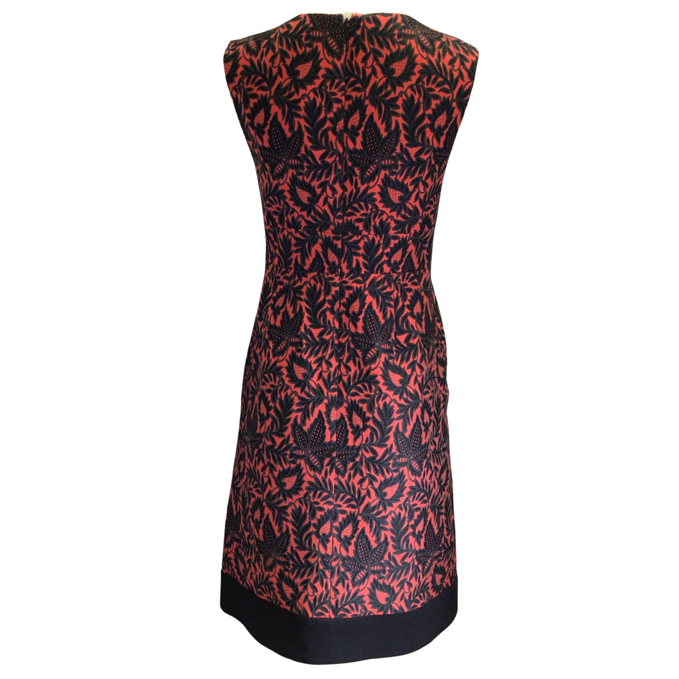 J. Mendel Red / Black Floral Jacquard Brocade Sleeveless Midi Dress