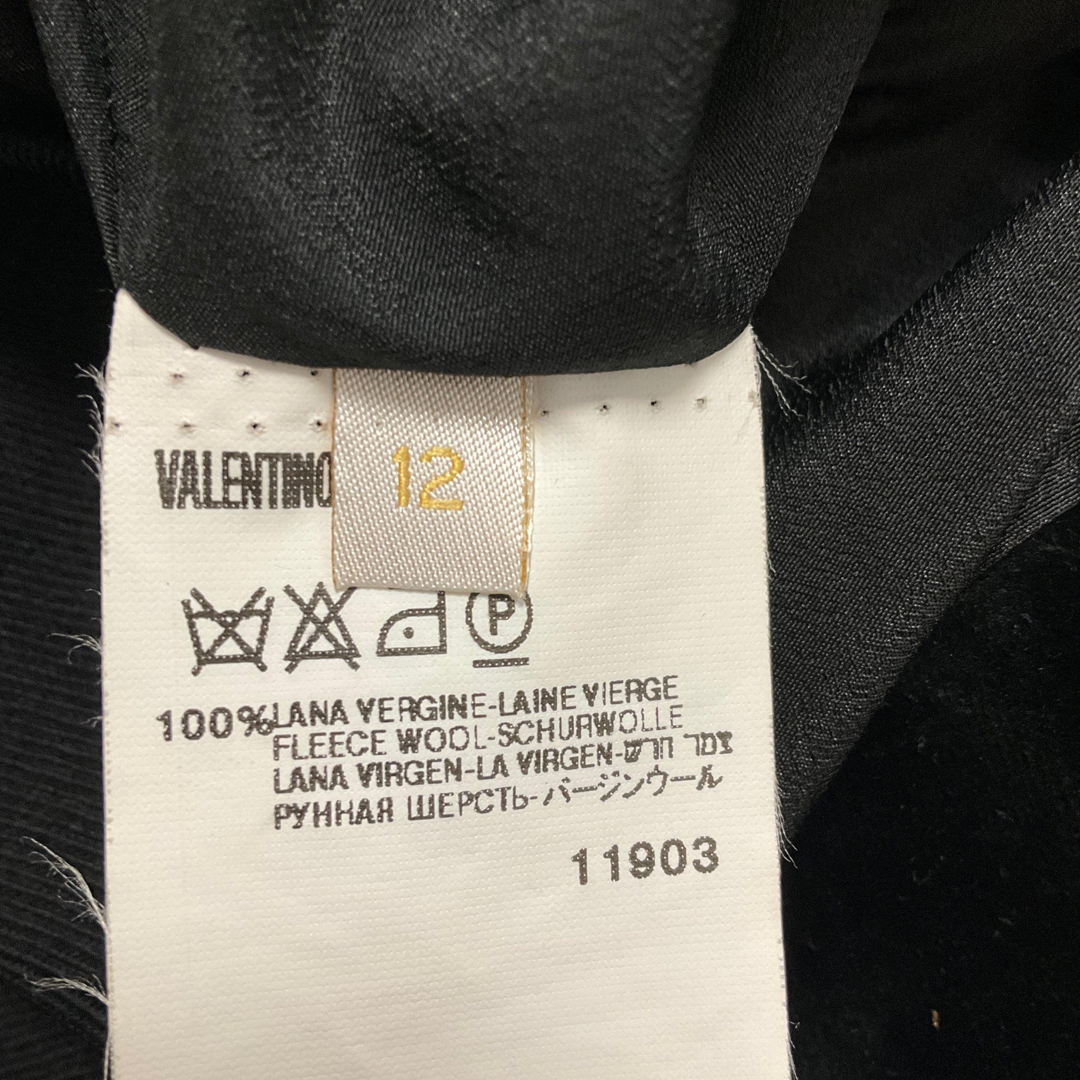 Valentino Vintage Black Velvet Trimmed Wool Jacket and Skirt Suit Set