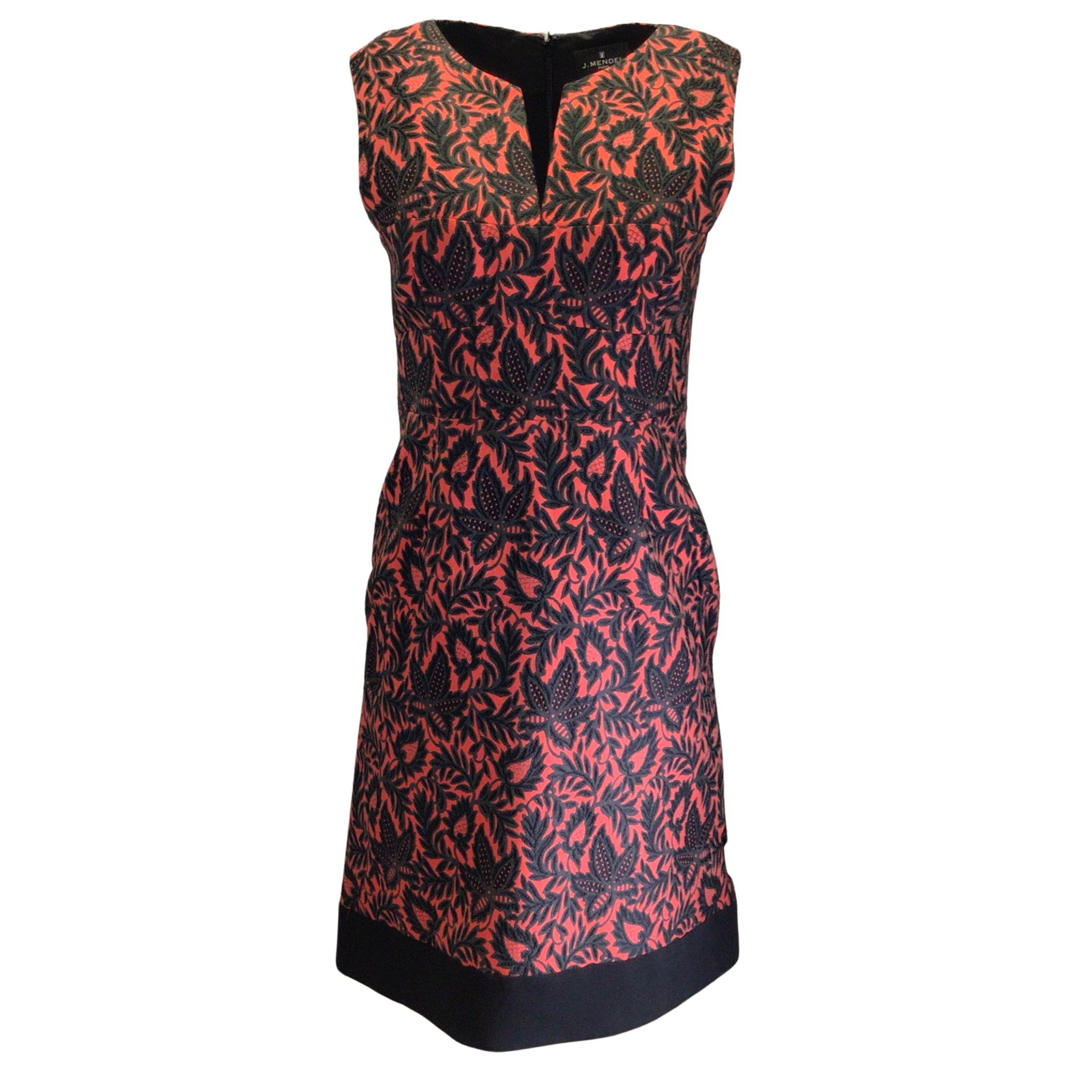 J. Mendel Red / Black Floral Jacquard Brocade Sleeveless Midi Dress