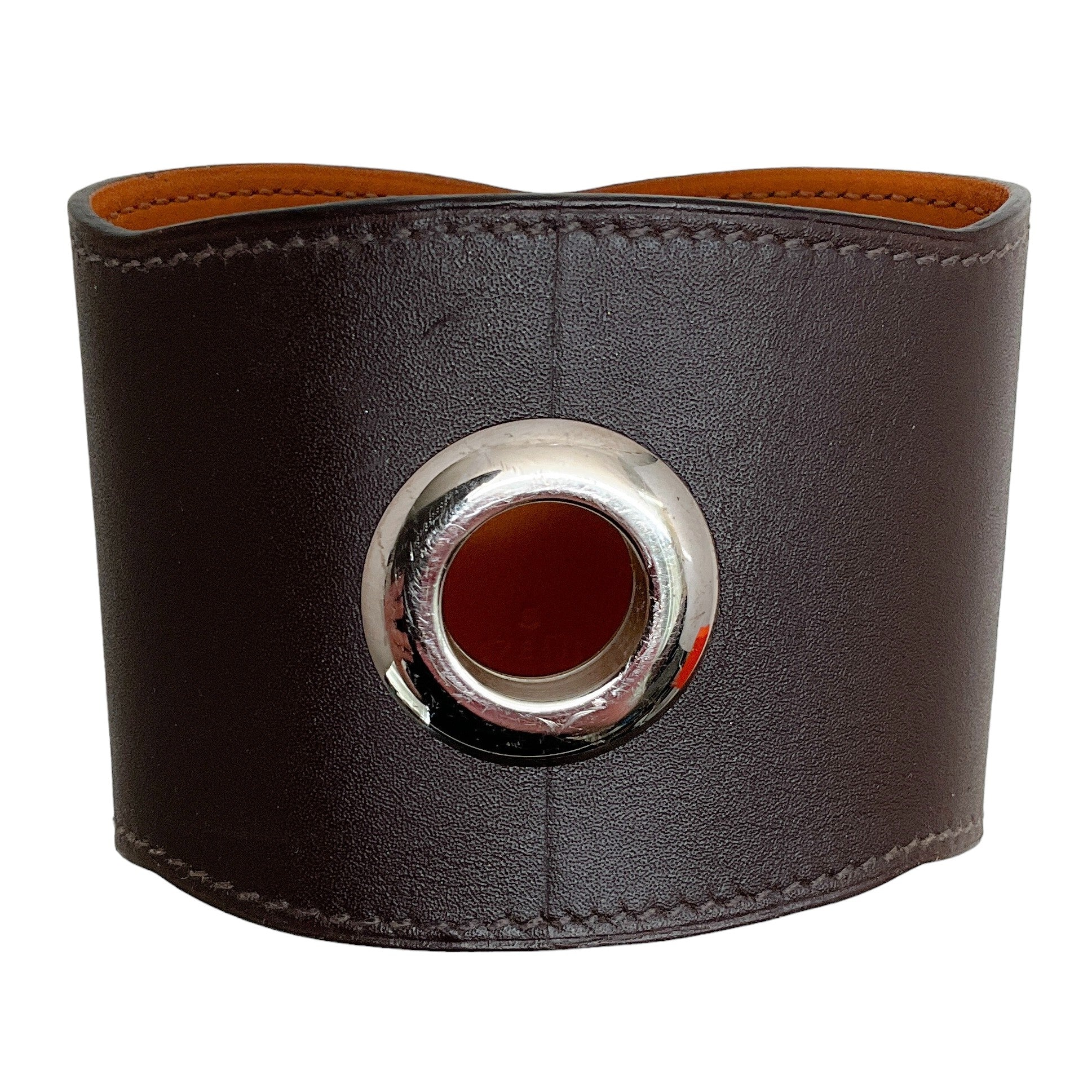 Hermes Brown Leather Grommet Cuff Bracelet