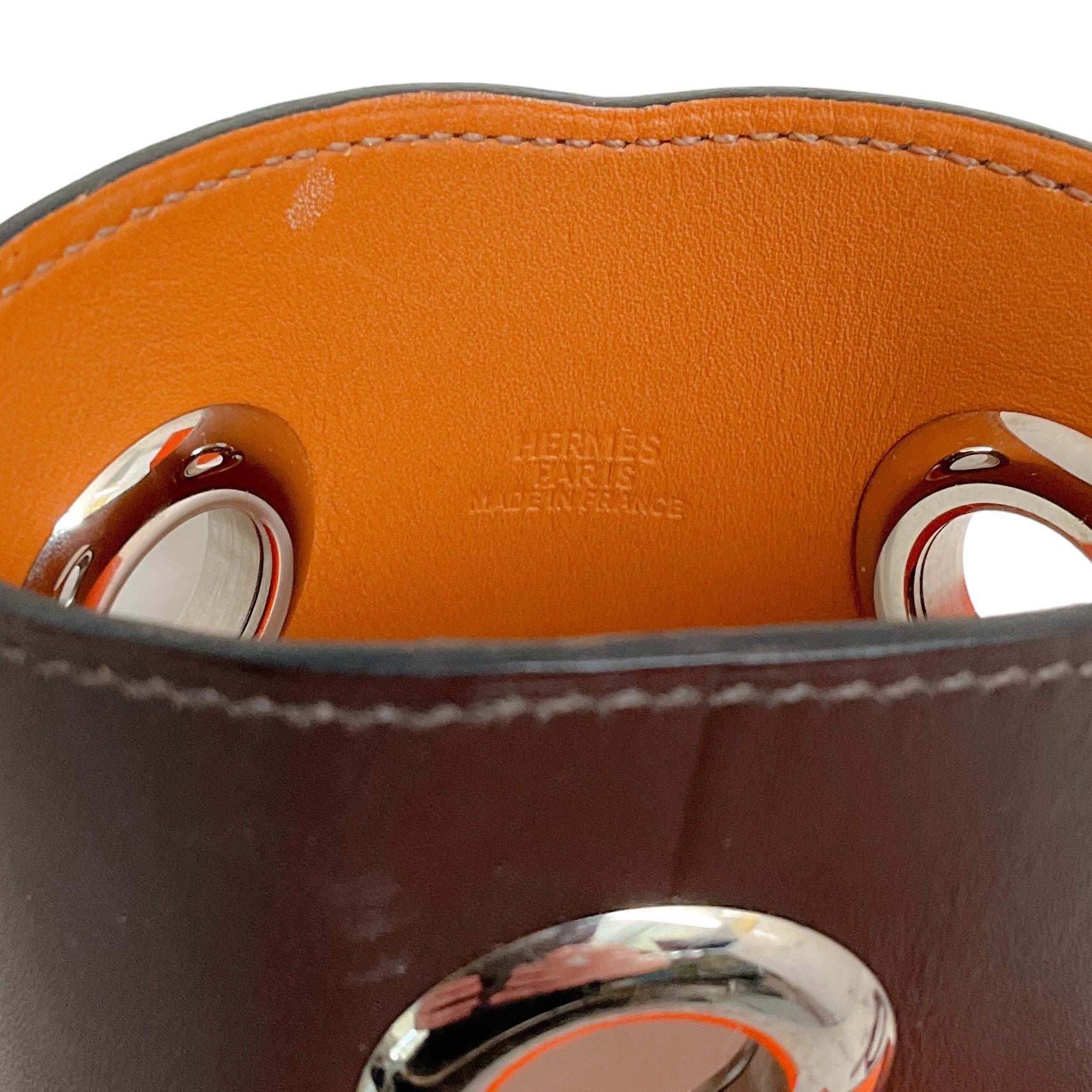 Hermes Brown Leather Grommet Cuff Bracelet