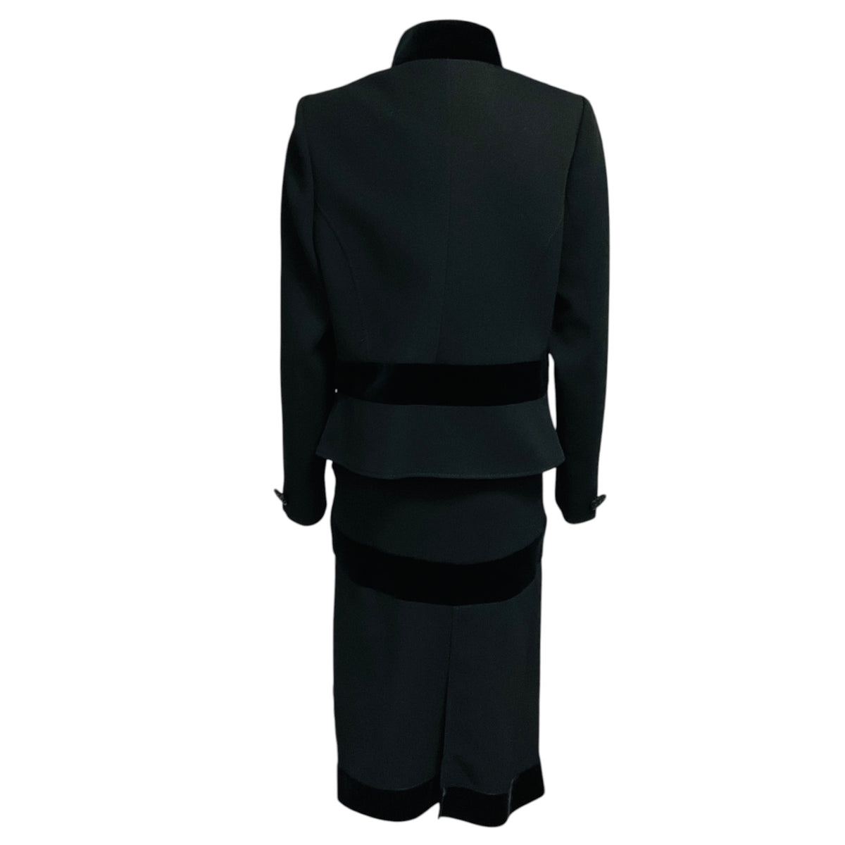 Valentino Vintage Black Velvet Trimmed Wool Jacket and Skirt Suit Set