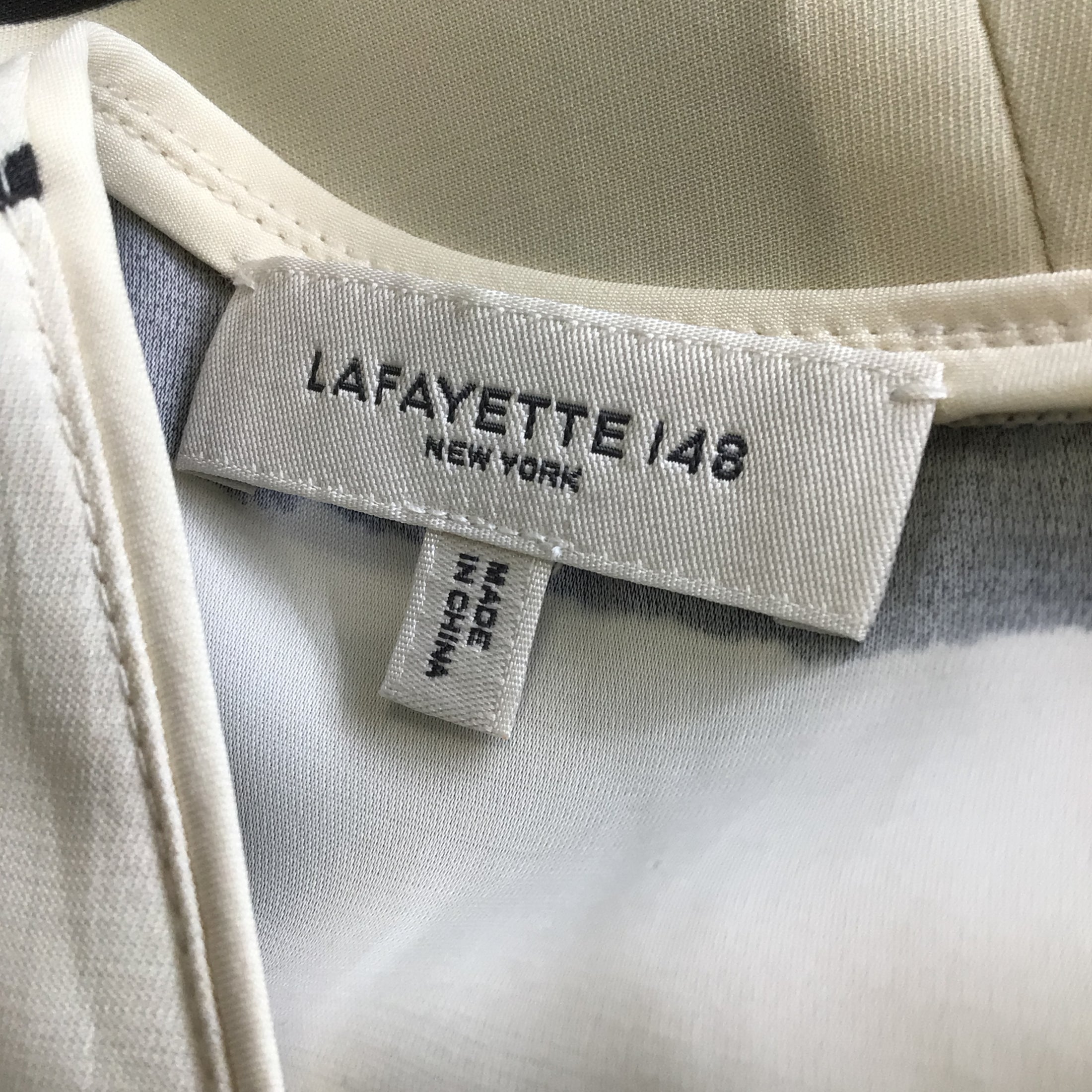 Lafayette 148 New York Ivory / Black Striped Sleeveless Crepe Midi Dress