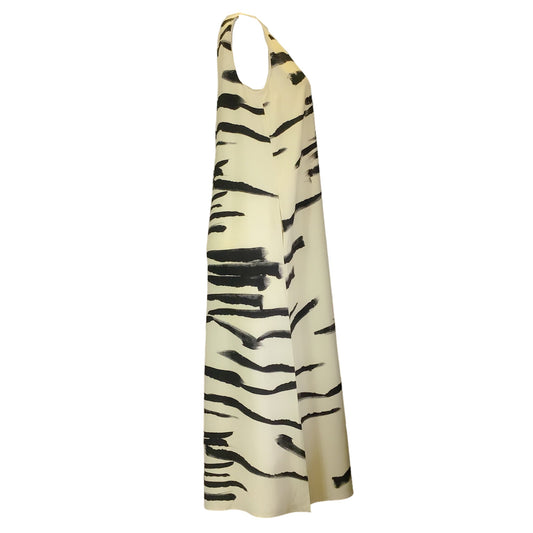Lafayette 148 New York Ivory / Black Striped Sleeveless Crepe Midi Dress
