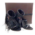 Load image into Gallery viewer, Alaia Black Leather Maxi Fringe Sandals with Ankle Strap
