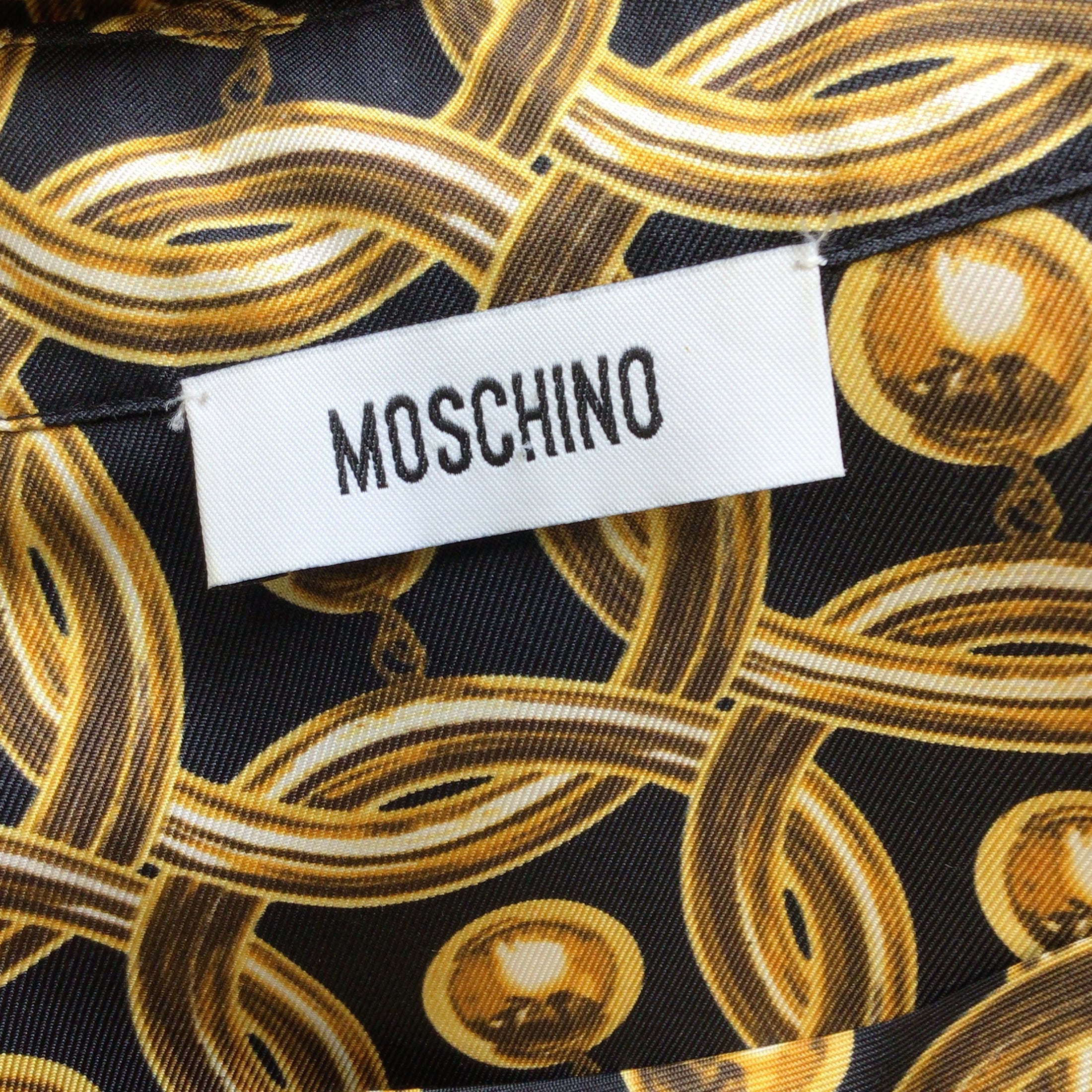 Moschino Black / Gold Print Long Sleeved Silk Dress