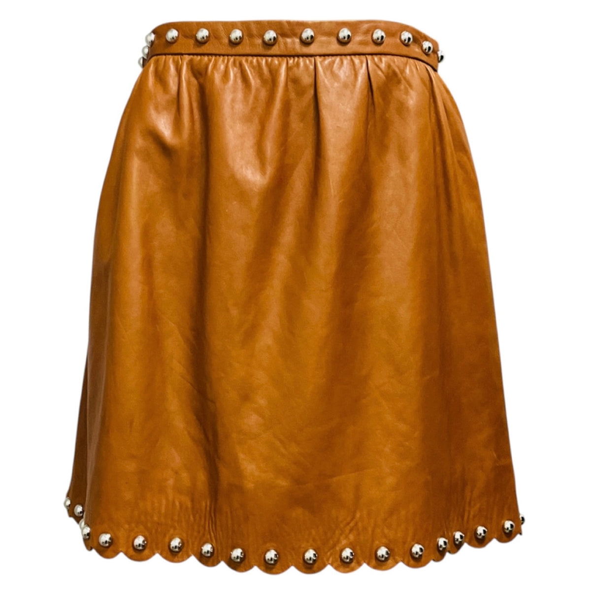 RED Valentino Tan / Silver Stud Embellished Lambskin Leather Skirt