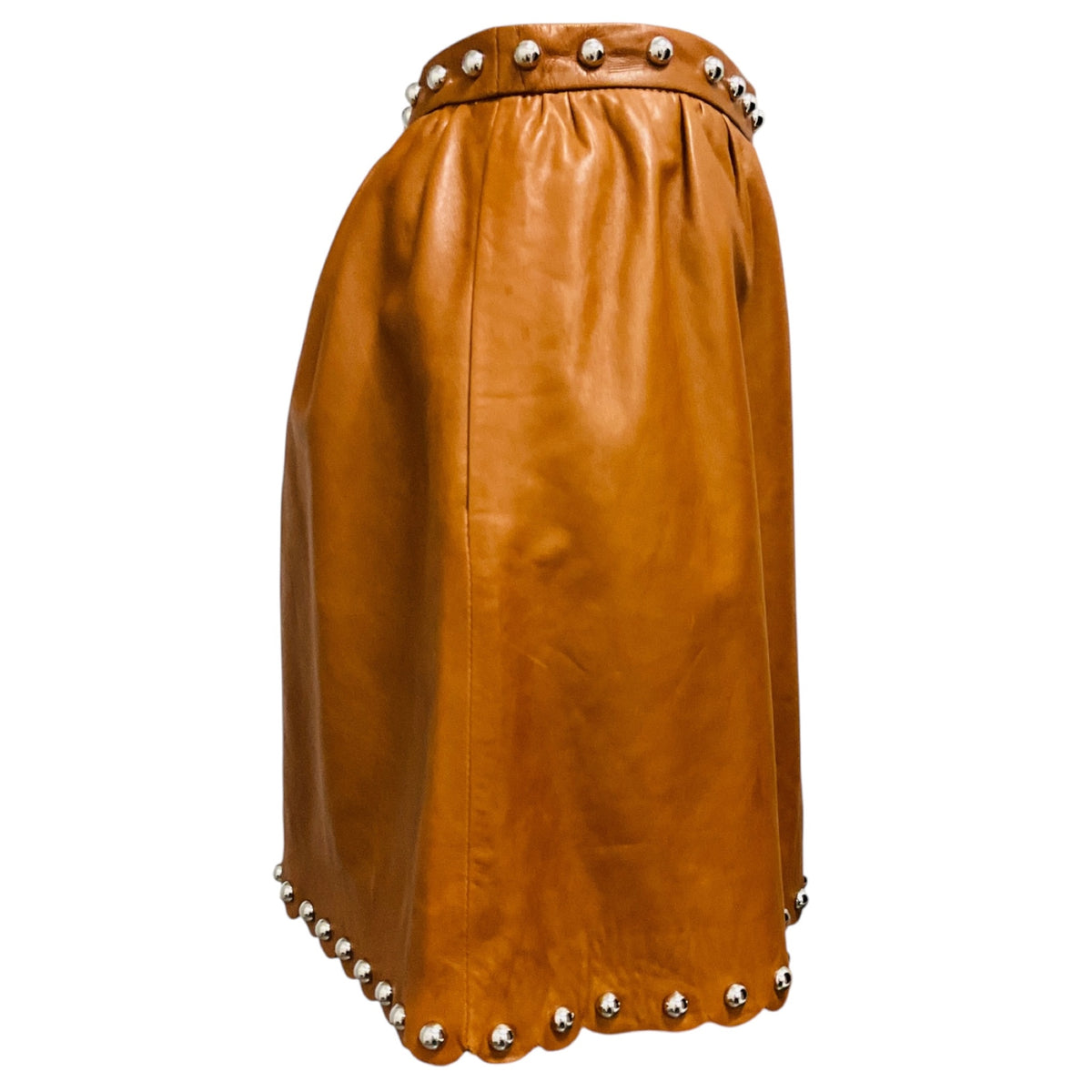 RED Valentino Tan / Silver Stud Embellished Lambskin Leather Skirt