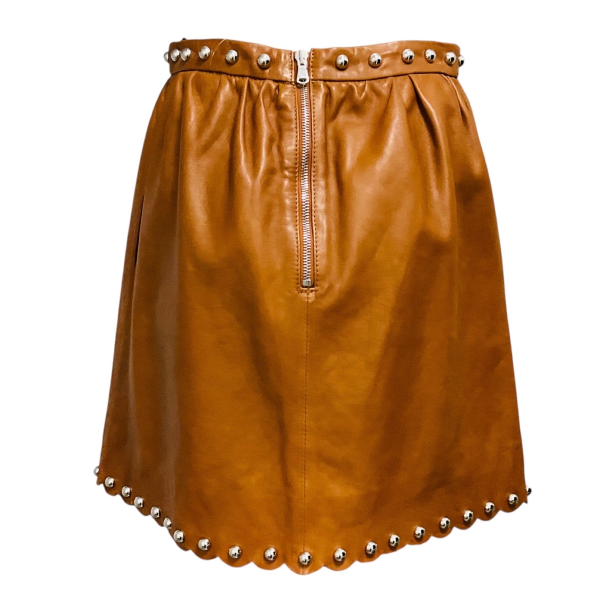 RED Valentino Tan / Silver Stud Embellished Lambskin Leather Skirt
