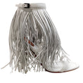 Load image into Gallery viewer, Alaia White Leather Maxi Fringe Sandals with Ankle Strap
