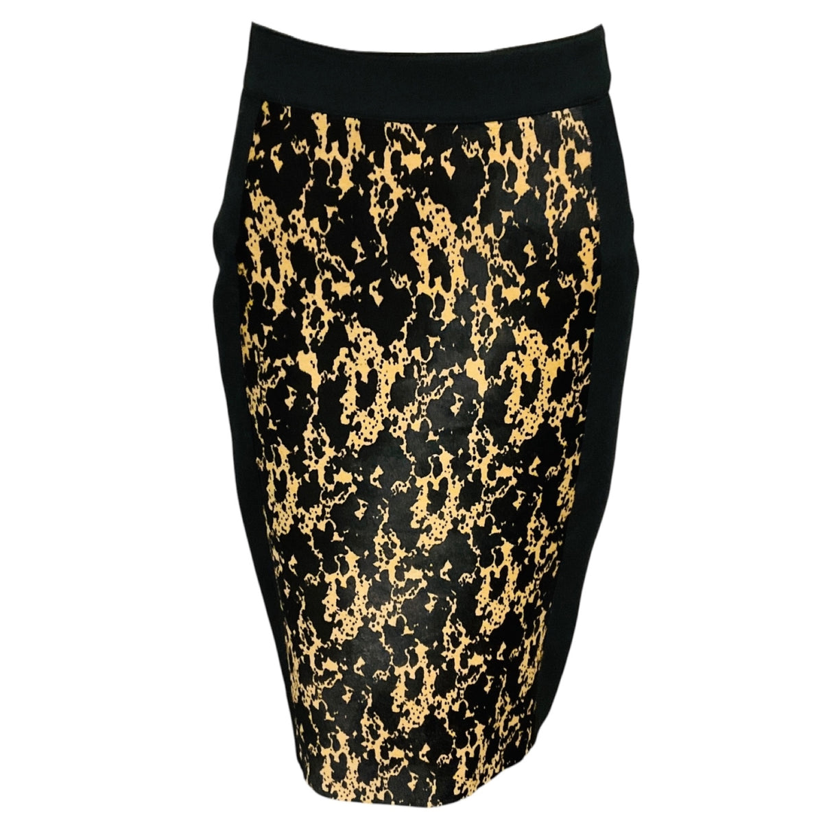 Burberry Black / Tan Animal Print Calf Hair and Crepe Pencil Skirt