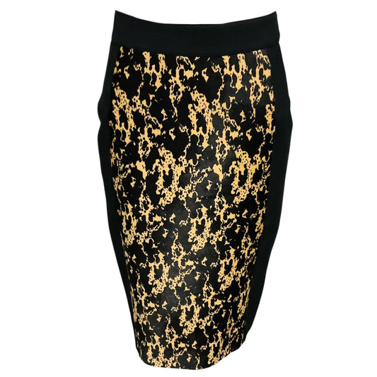 Burberry Black / Tan Animal Print Calf Hair and Crepe Pencil Skirt