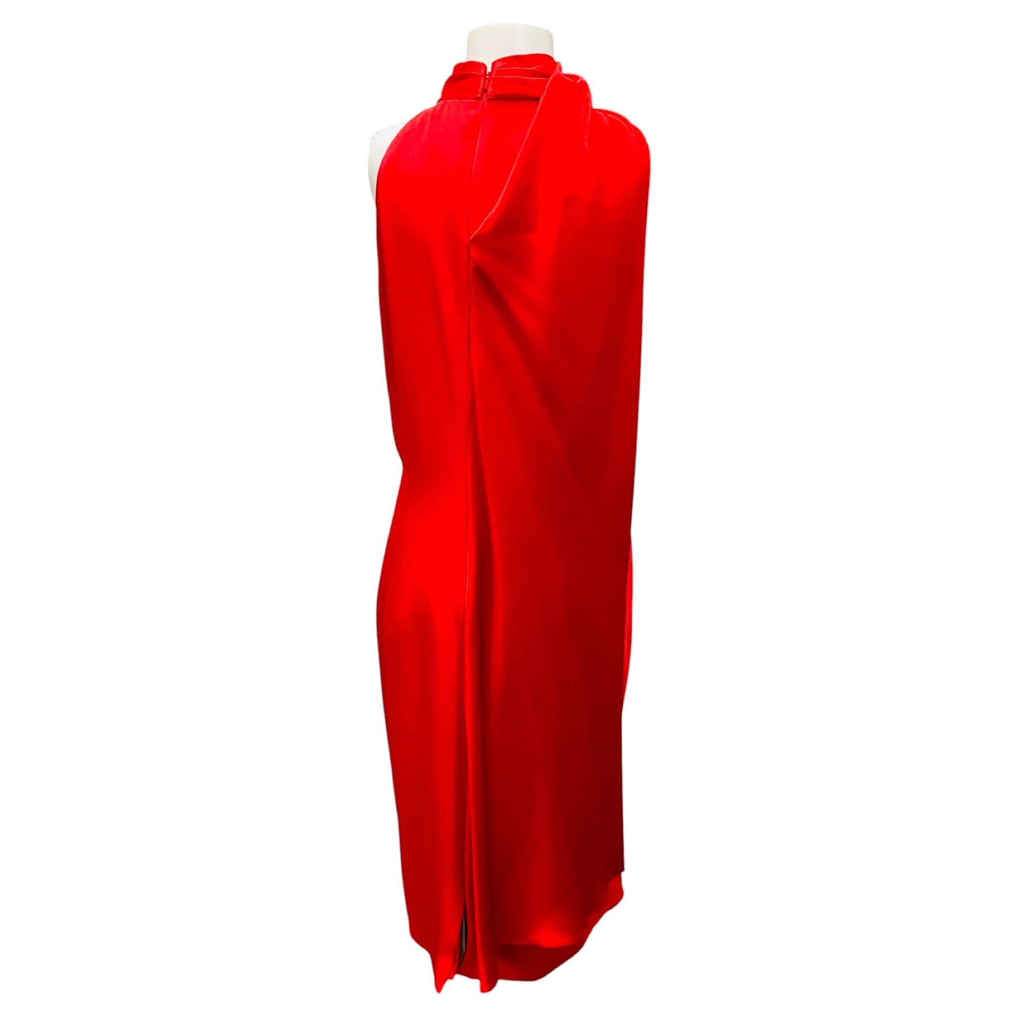 Cushnie Red Sleeveless Silk Midi Cocktail Dress