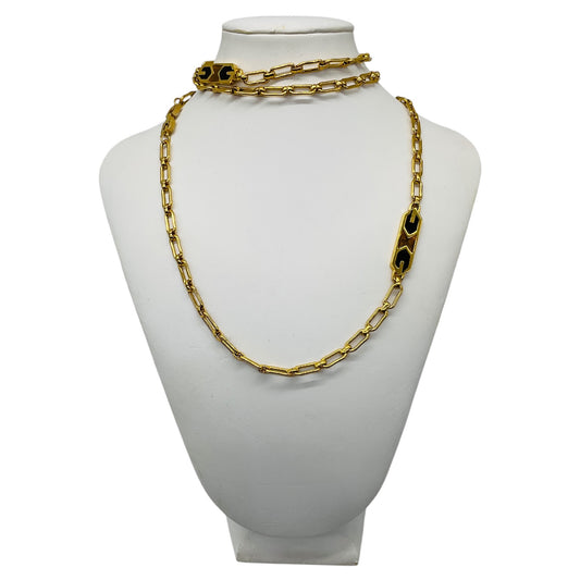 Givenchy Vintage Black / Brown GG Logo Enamel and Gold-tone Chain Sautoir Necklace