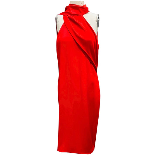 Cushnie Red Sleeveless Silk Midi Cocktail Dress