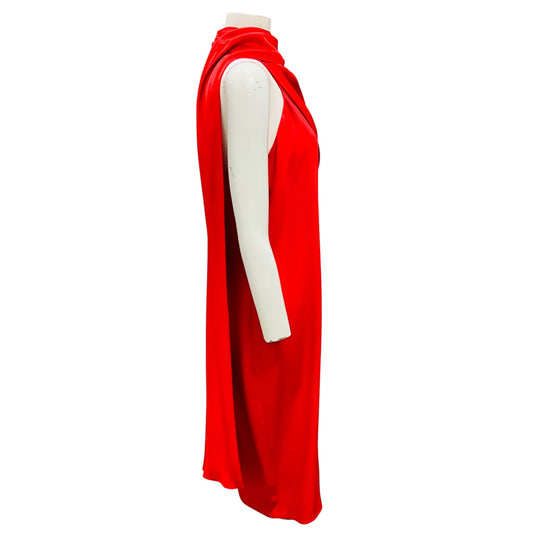 Cushnie Red Sleeveless Silk Midi Cocktail Dress