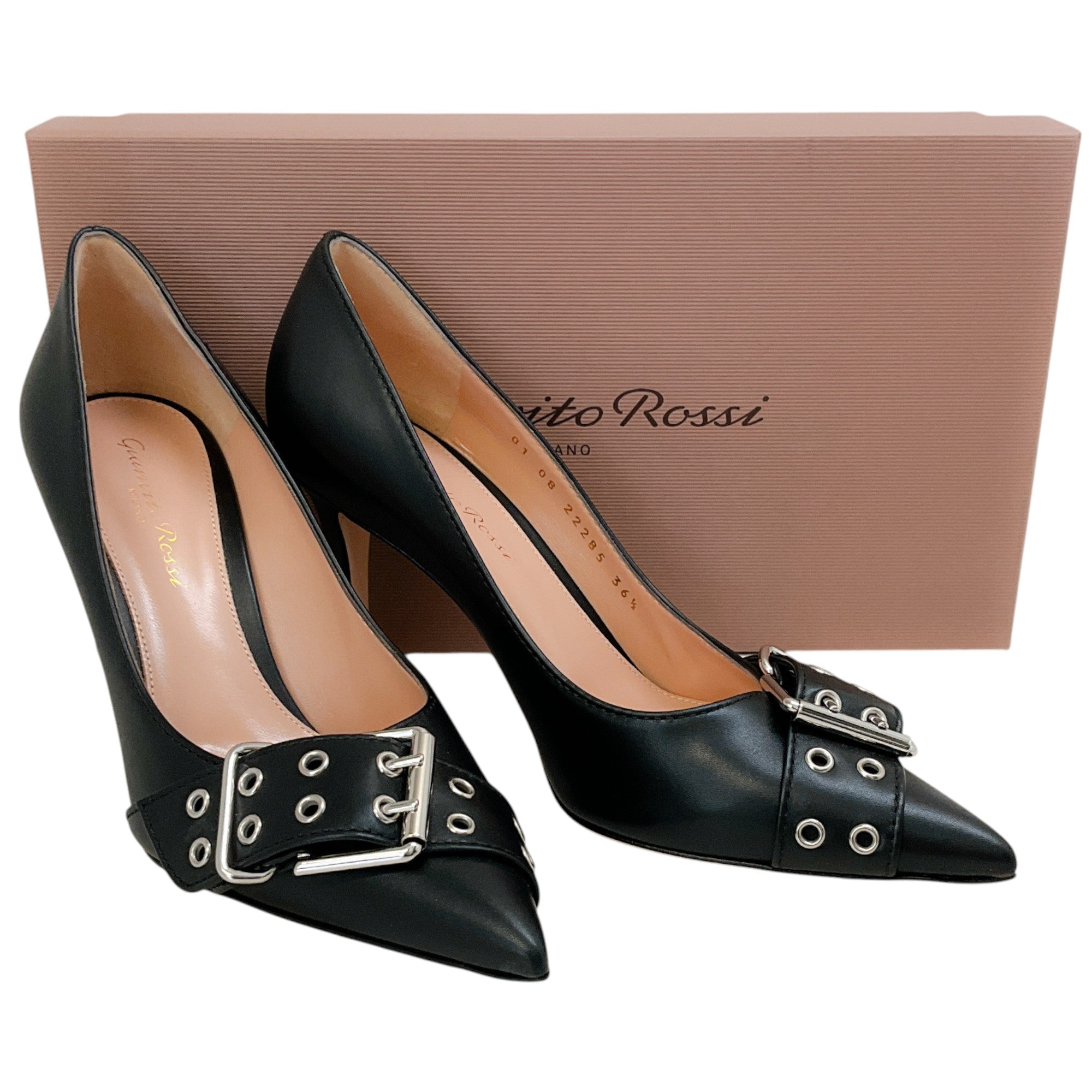 Gianvito Rossi Black Leather Buckle Pumps