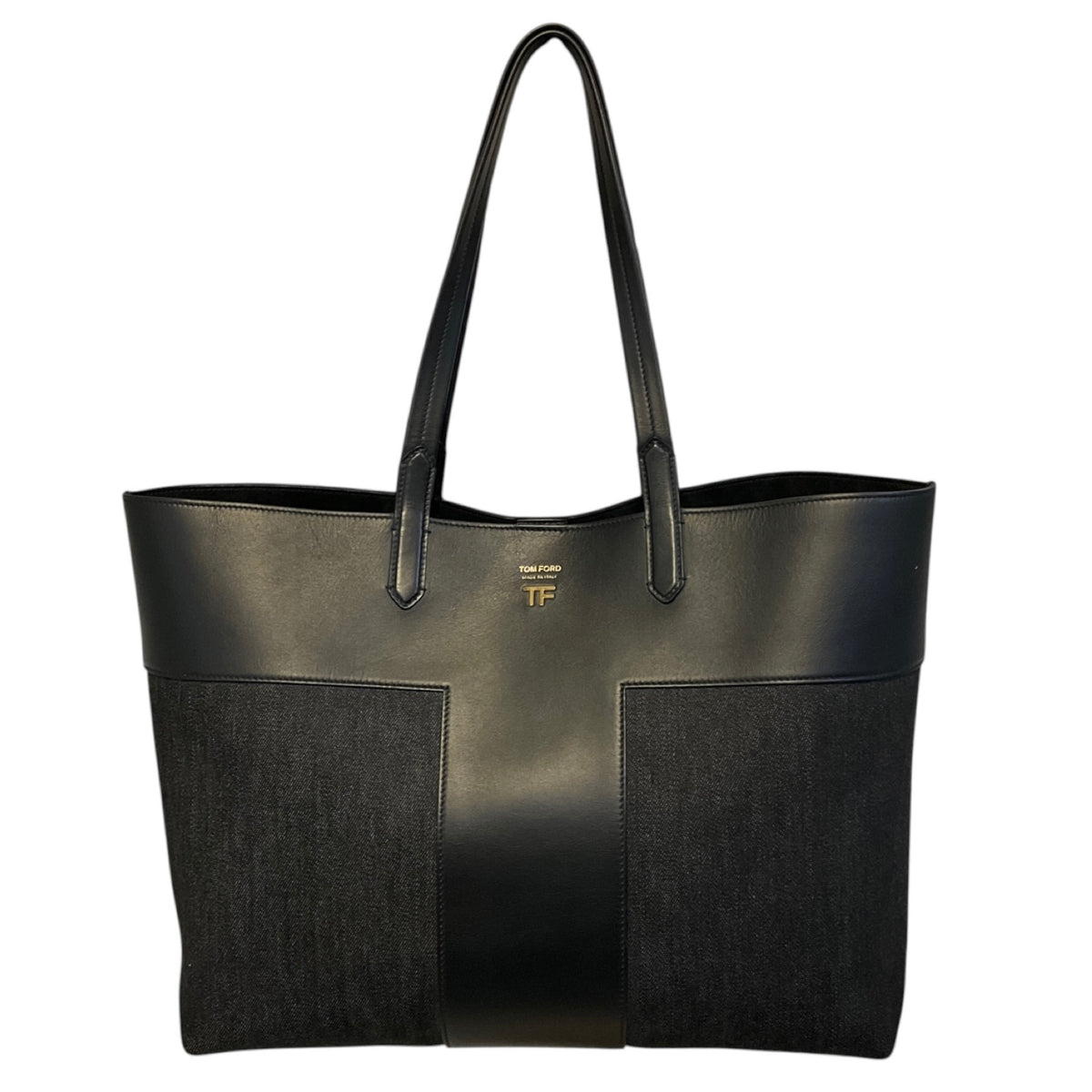 Tod's Black Denim and Leather Double Top Handle Tote Handbag