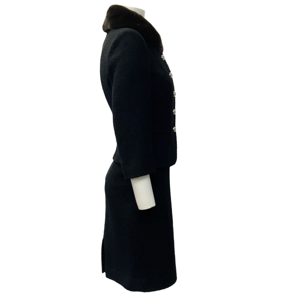 Michael Kors Collection Black Boucle Suit with Removable Mink Collar