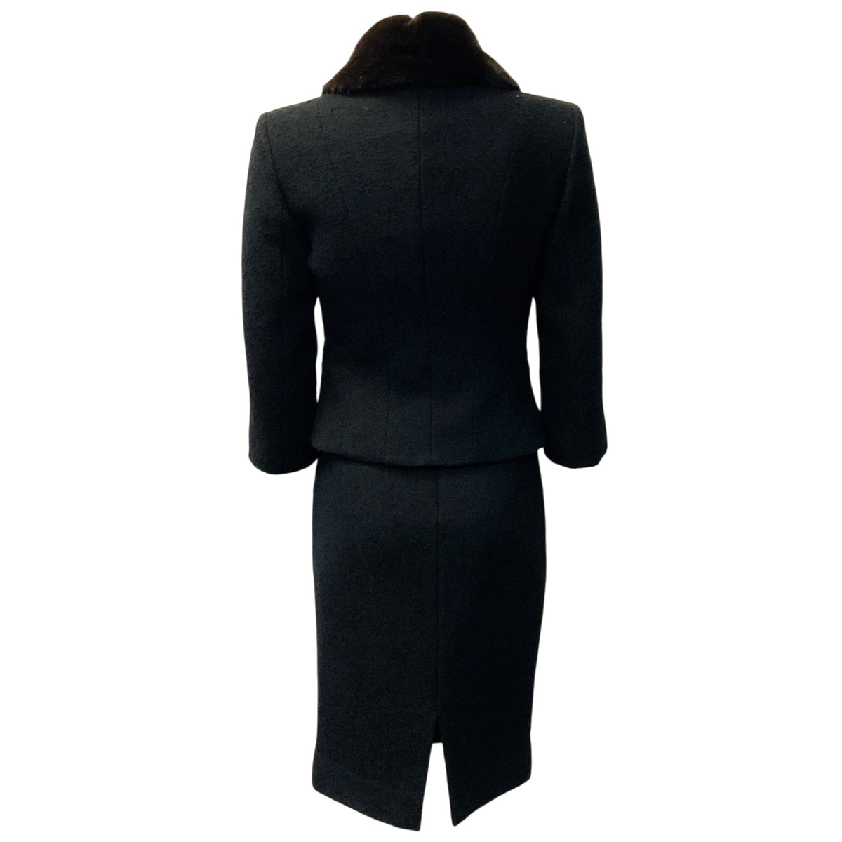 Michael Kors Collection Black Boucle Suit with Removable Mink Collar