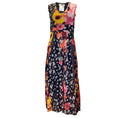 Load image into Gallery viewer, Fuzzi Black Multi Floral Patchwork Sleeveless V-Neck Mesh Midi Dress
